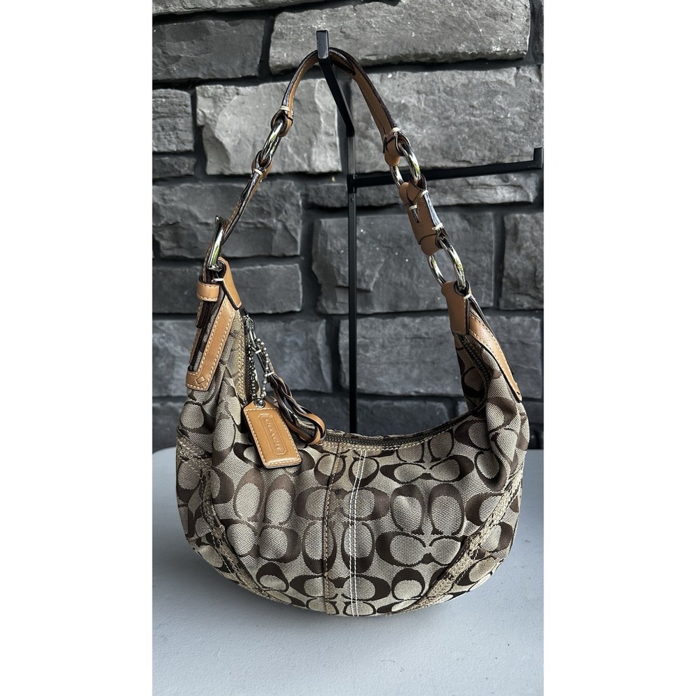 Vintage Y2K Coach Soho Signature Canvas & Leather Hobo Bag Crescent Purse